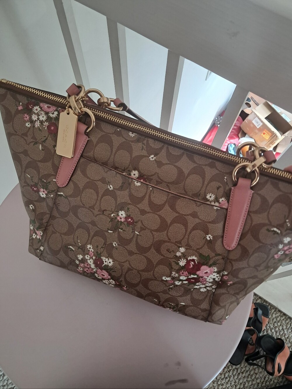 Coach Women's Purse Ava Tote Floral Monogram Signature Canvas Designer - Picture 7 of 11